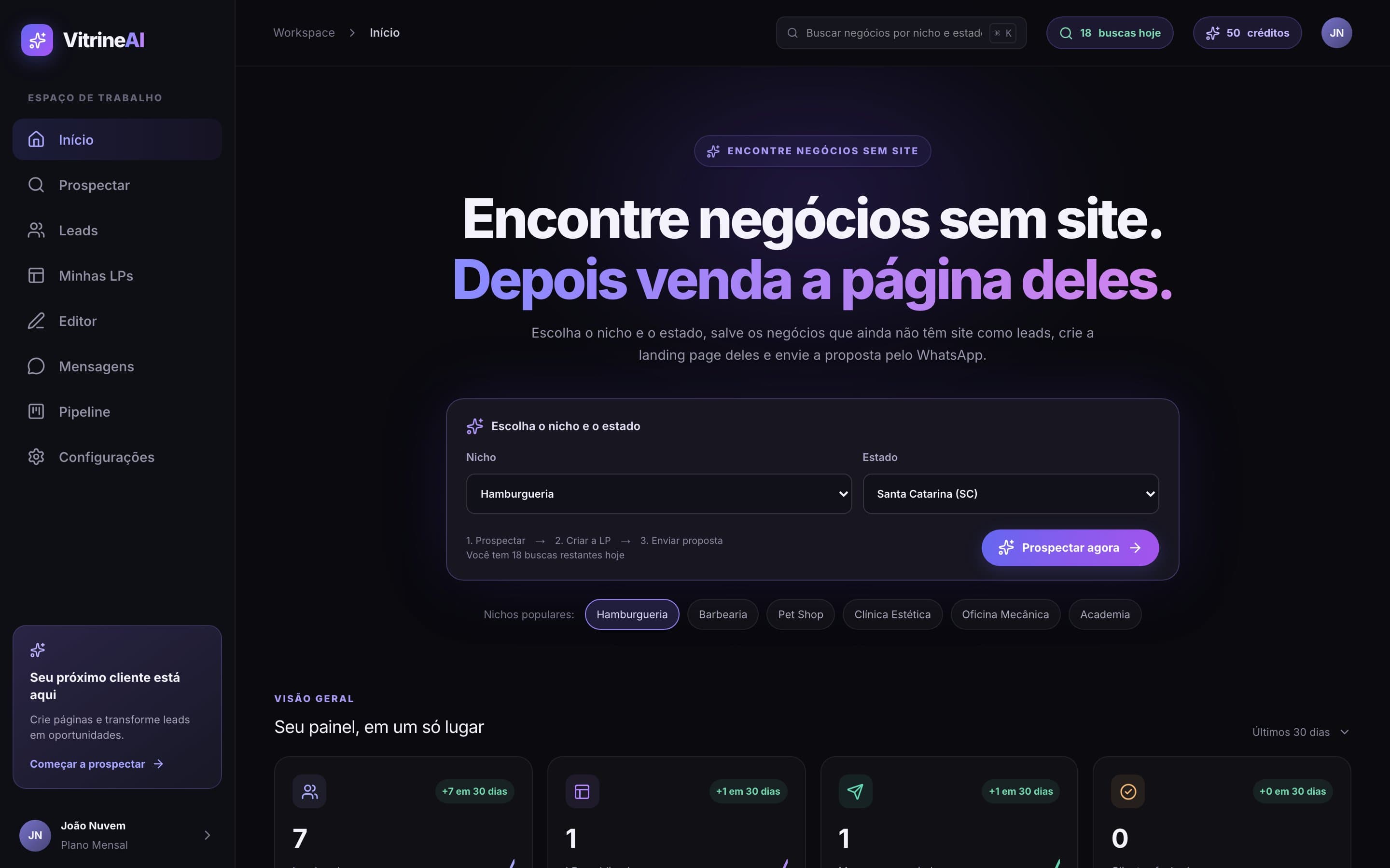Dashboard do VitrineAI